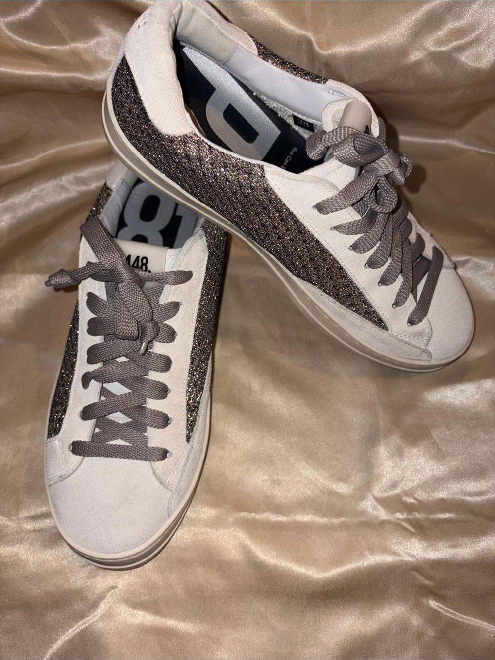 P448 EU 39 Greige Suede Glitter Low Top Sneakers